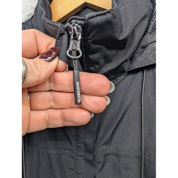 Modetta womens size Medium black geometric rain jacket wind breaker, hood zip T8 - Picture 3 of 14